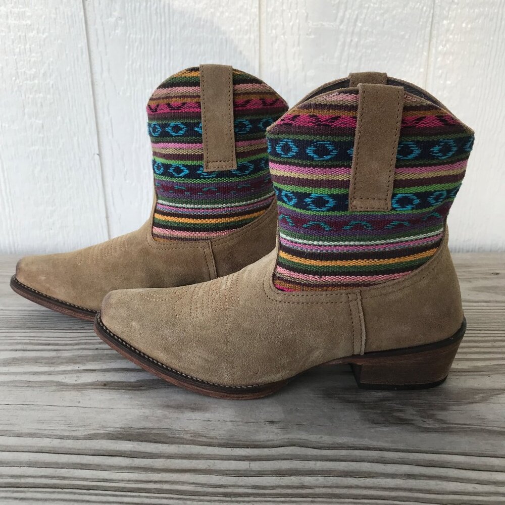 Roper Saddle Blanket Women's Suede Tan Leather Shorty Boots 7 09-021-0977-0691